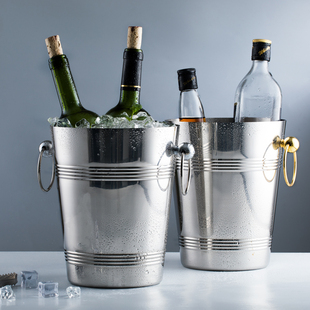 不锈钢冰桶香槟桶冰块桶冰酒金属桶家用啤酒桶大号加厚送冰夹 欧式