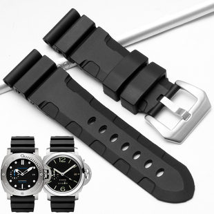 24mm PAM01209黑色硅胶表带22 橡胶手表带代用沛纳海潜行系列1164