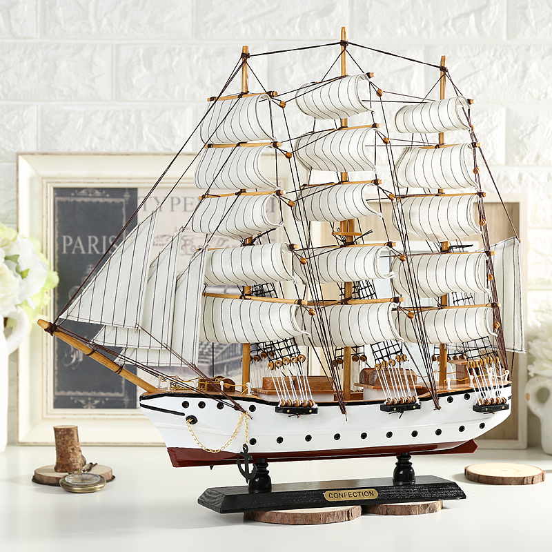 饰木质手工仿真船送人礼品一帆风顺 地中海帆船模型实木摆件家居装