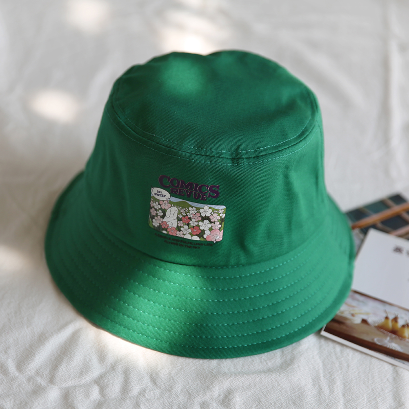 日系减龄2023新款 春夏季 女显脸小遮阳绿色盆帽子 短檐小边渔夫帽