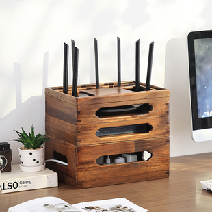 异丽客厅无线wifi置物架路由器收纳盒桌面机顶盒子光猫放置架实木