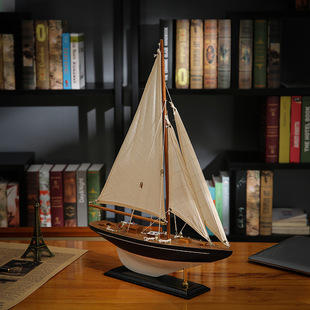 饰工艺品摆设酒柜书房礼物刻字 一帆风顺木帆船模型单帆客厅桌面装