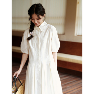 MIXABO通勤连衣裙女夏季 气质法式 裙高级感温柔风短袖 长裙 白色衬衫