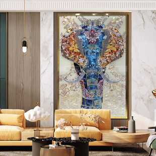 饰画客厅壁画吉象如意 玄关立体挂画餐厅轻奢装 手绘珐琅彩画美式