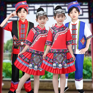 儿童广西壮族服饰幼儿男女苗族侗族舞蹈表演服饰 三月三民族服装