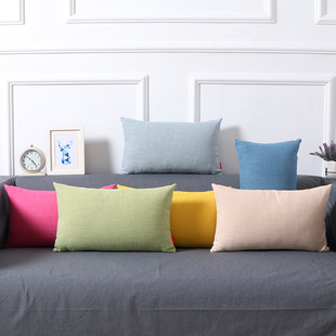 纯色加厚棉麻腰枕沙发抱枕靠垫现代简约客厅家用午睡枕长方形靠枕