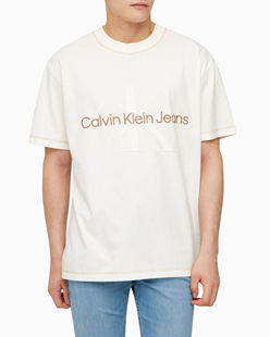 CK凯文克莱韩国代购 24春男士 T恤J325062 纯棉刺绣叠标LOGO圆领短袖