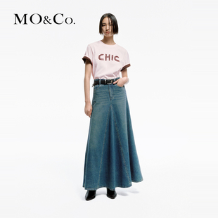 MOCO2024春新品 美式 圆领棉质T恤MBD1TEE029 白墨喷绘闪粉标语短袖