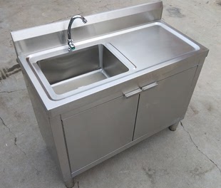 洗菜盆洗碗池带操作台橱柜 落地一体式 厨房304不锈钢水池水槽柜式