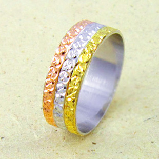 S925纯银镀彩金戒指 镂空彩银戒指三色指环尾戒女款 纯银戒指 个性