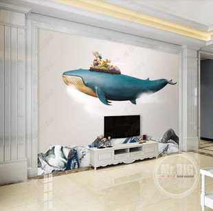 现代艺术3D立体鲸鱼浮雕山水鹿背景墙壁画 ＞ 3D电视背景墙