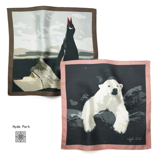 口袋巾 搭配男士 海德公园原创礼品南极北极胸企鹅桑蚕丝真丝西装
