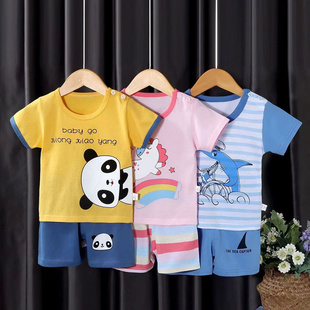 T恤韩版 婴儿衣服男宝宝短裤 两件套洋气女童夏装 纯棉短袖 儿童套装
