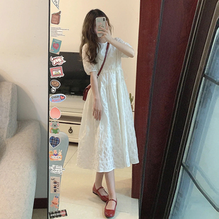 收腰显瘦很仙桔梗长裙 韩版 法式 泡泡袖 新款 高级感白色连衣裙女夏季