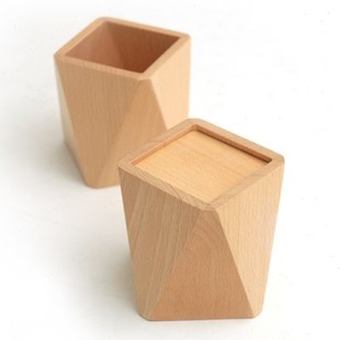 北欧风榉木实木笔筒创意立体几何造型收纳盒杂物整理桌面收纳