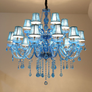 地中海餐厅卧室灯咖啡厅彩色吊灯创意玻璃灯具 客厅蓝色水晶灯欧式