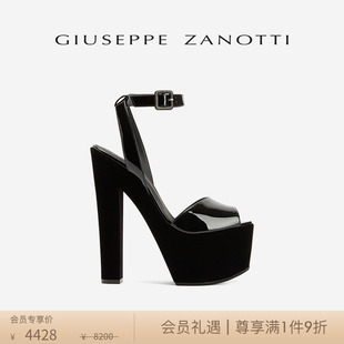 Giuseppe ZanottiGZ女士漆皮粗跟露趾凉鞋 高跟鞋