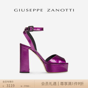 Giuseppe ZanottiGZ女士漆皮露趾粗跟凉鞋 高跟鞋