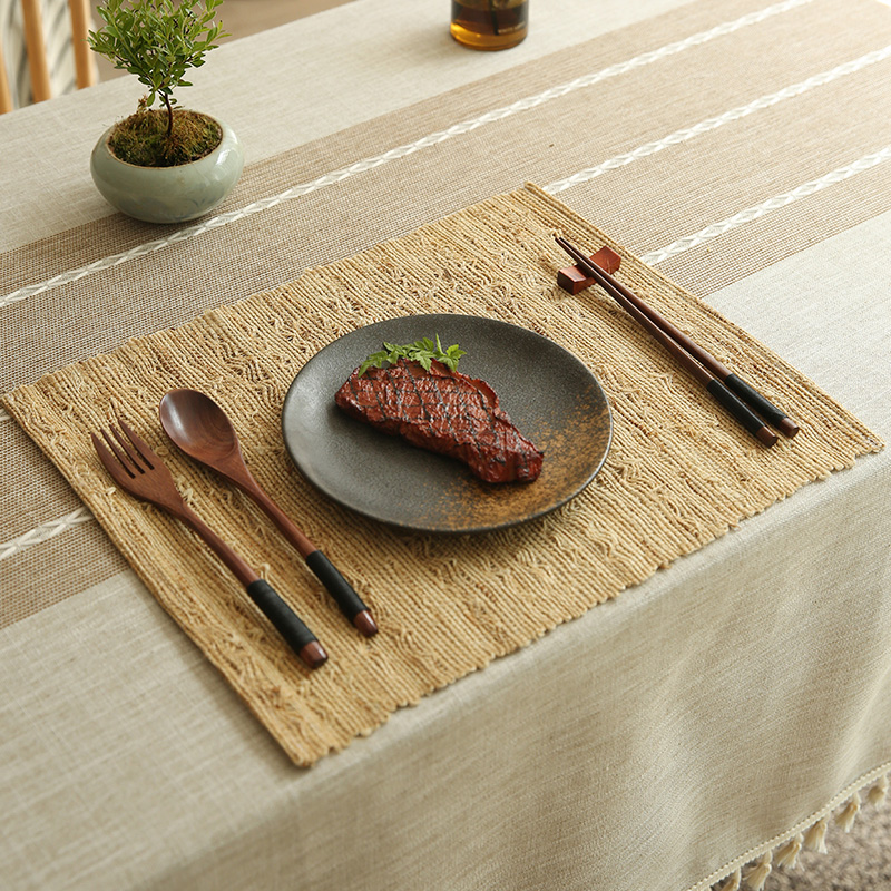 苎麻复古餐垫天然亚麻手工编织小众长方形碗盘茶室餐桌垫茶杯垫