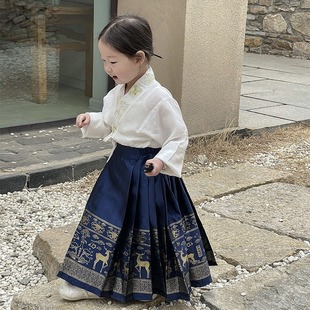 女童汉服夏季 儿童薄款 日常中国风超仙明制刺绣斜襟上衣马面裙套装