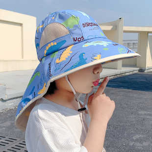 儿童防晒帽子大檐护颈帽卡通户外太阳帽防紫外线沙滩男女童帽遮阳
