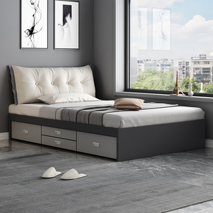 定制床现代简约1.2m单人床北欧小户型高箱无床头榻榻米抽屉收纳储