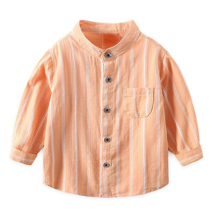 新款 男童新款 衬衣纯棉洋气9832 韩版 衬衫 儿童立领条纹长袖 春秋季