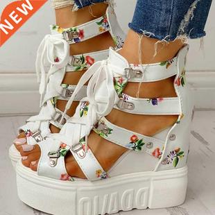 INS Leisure Shoes Wedges Print Summer Women Hot 2022