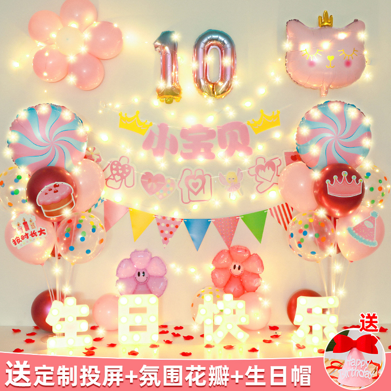 饰气球 感女宝宝背景墙装 女孩生日场景布置派对十周岁18成长礼仪式