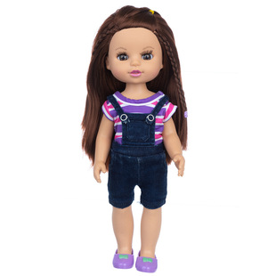 新款 跨境玩具14寸棕发女孩仿真搪胶套装 娃娃 公仔过家家换装