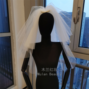 多层蓬蓬水晶纱婚礼现场婚纱摄影拍照凹造型新娘头纱 简约短款
