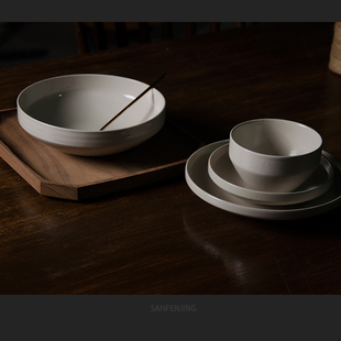 草木灰釉盘子碗套组一人食餐具二人食盘子素色碗盘碟 三分静