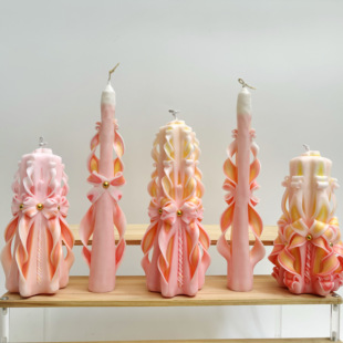 雕刻蜡烛德国手工艺生日结婚礼物氛围摆件香薰粉色小众套装 礼盒