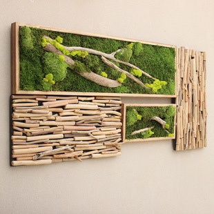 植物墙漂流木手工艺品原创设计客厅办公定制 日式 永生苔藓绿植软装