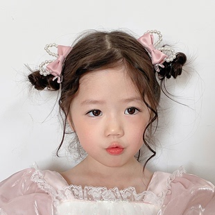 粉色立体珍珠蝴蝶结发夹儿童女宝宝发饰头饰可爱女童发卡 2个装