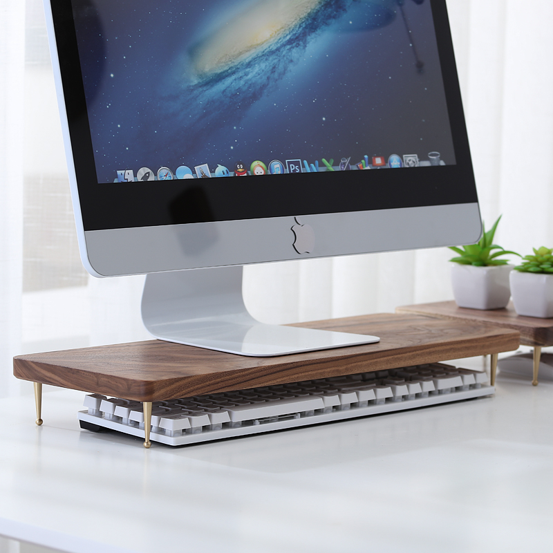 黑胡桃木电脑显示器增高架实木底座垫高桌面多功能整理键盘收纳架