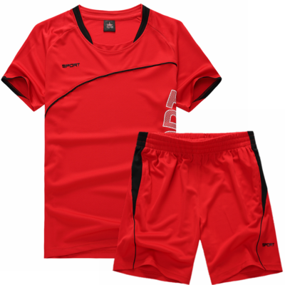 红色跑步透气篮球服 运动套装 吸汗速干打球运动装 短袖 男子短裤 夏季
