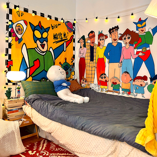 饰床头背景布氛围感挂布儿童房布置墙布 蜡笔小新卧室装 咸蛋超人