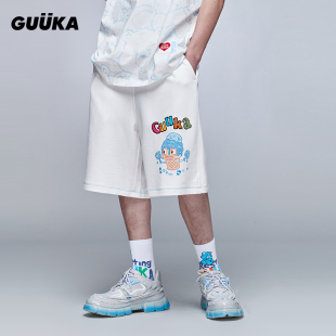 GUUKA潮牌针织休闲短裤 男夏季 新款 冰淇淋刺绣学生宽松五分运动裤