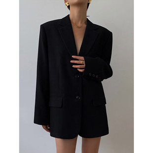 外套女2023秋季 NEVA 宽松复古休闲显瘦小西服 新款 韩版 黑色西装