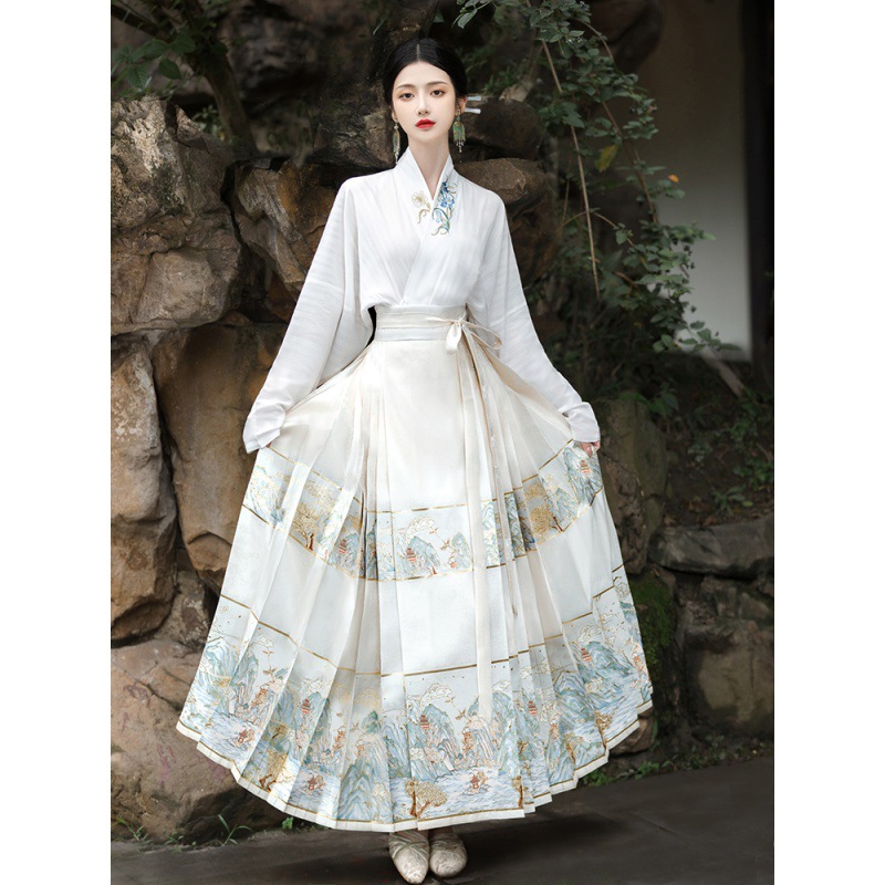 新中式 国风改良汉服套装 两件套裙小个子 马面裙显瘦日常少女仙女款