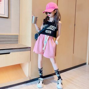 韩版 女童夏装 两件套 洋气中大童夏季 套装 时髦网红背心短裤 2024新款