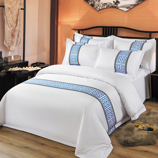纯棉床单被套床上用品 60支长绒棉全棉国风酒店四件套宾馆新中式