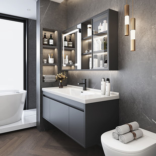 现代简约陶瓷一体盆浴室柜洗脸洗手池台盆柜组合卫生间卫浴柜套装