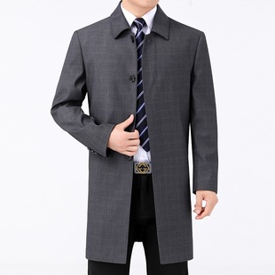 专柜正品 风衣男领中长款 宽翻中年羊毛夹克松高端中老年大衣 春季
