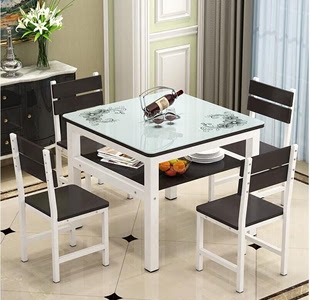 钢化玻璃餐桌椅小户型四方桌正方形小方桌双层桌子家用饭桌多层桌