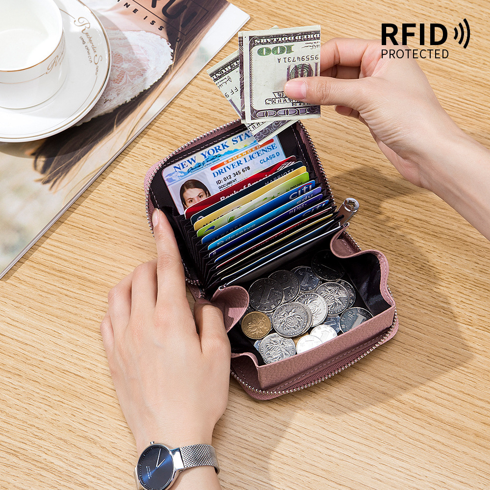真皮日式 风琴多卡位卡包RFID 硬币包大容量 零钱包拉链卡套男女款