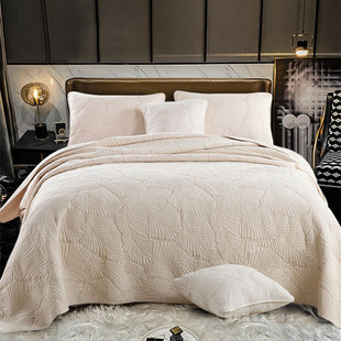 外贸美式 双面纯棉绣花绗缝被三件套韩式 轻奢炕盖床单 高档床盖欧式