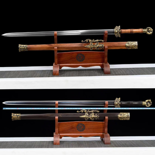 挂剑高端礼收藏未开刃 花纹钢汉剑唐剑红木仿古中式 刀剑一体剑长款
