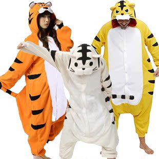 公司派对表演 摇粒绒卡通连体睡衣男女孟加拉黄白老虎动物演出服装